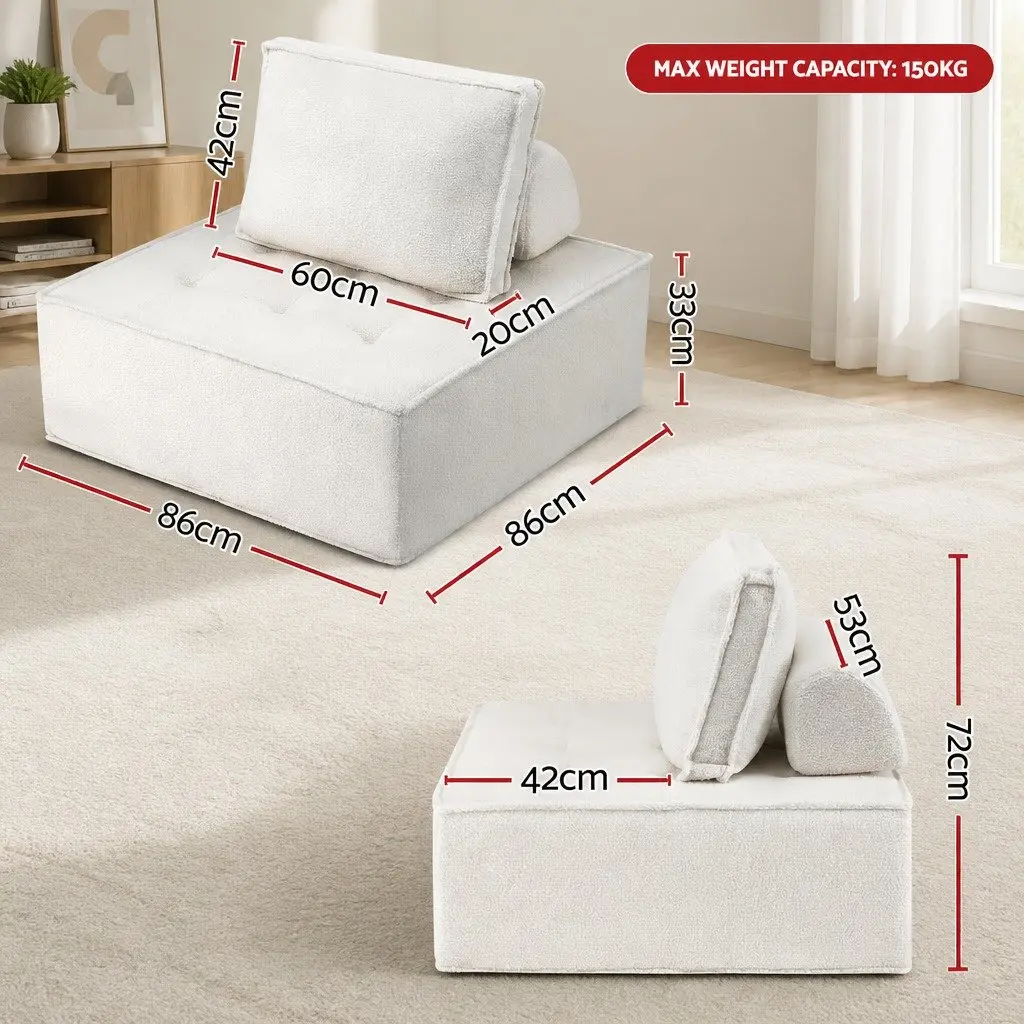 Floor Sofa Chair with Removable Cushions in White