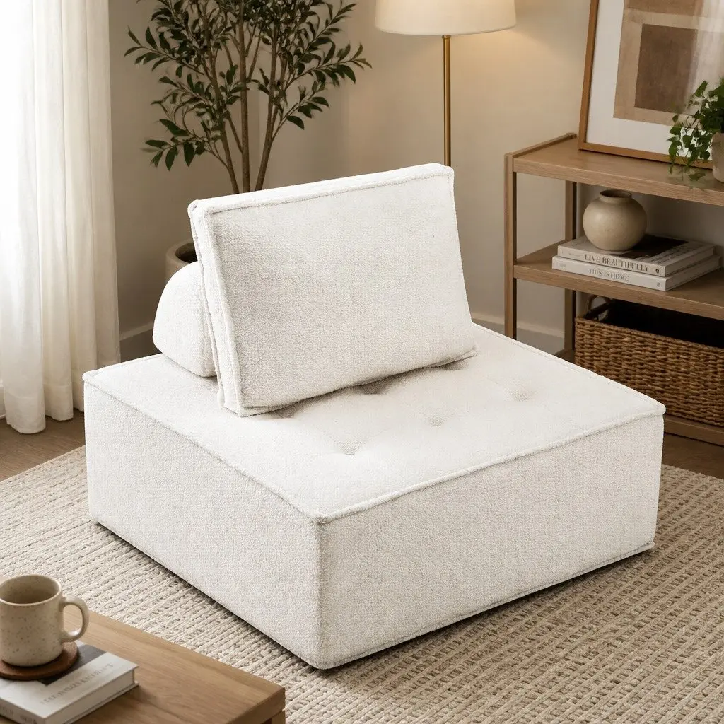 Floor Sofa Chair with Removable Cushions in White