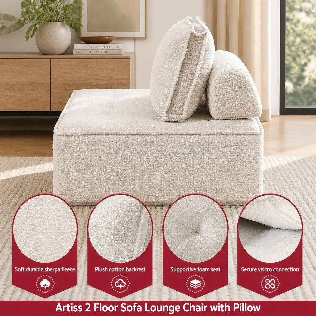 Floor Sofa Chair with Removable Cushions in White