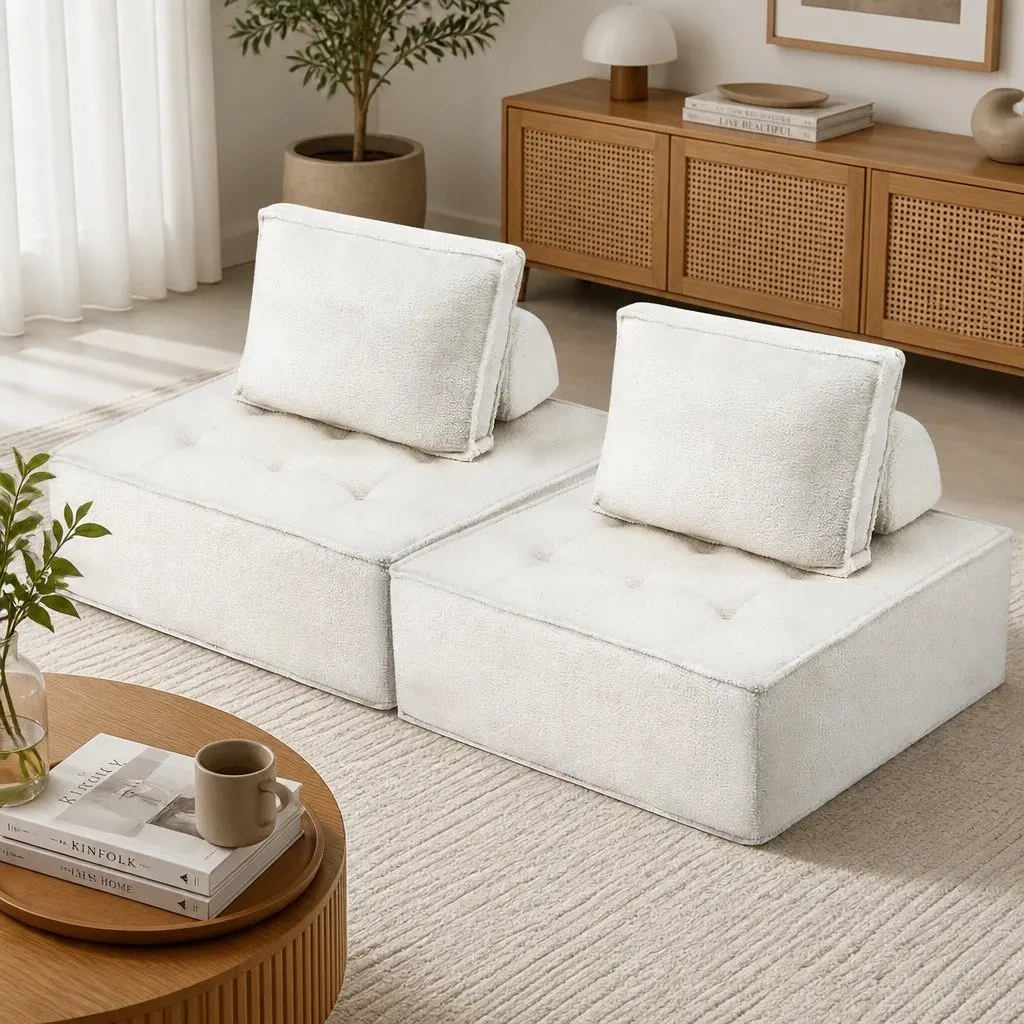 Floor Sofa Chair with Removable Cushions in White