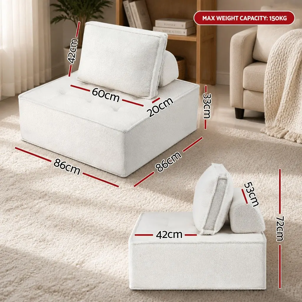 Floor Sofa Lounge Chair Boucle Fabric 86cm x 86cm x 76cm White
