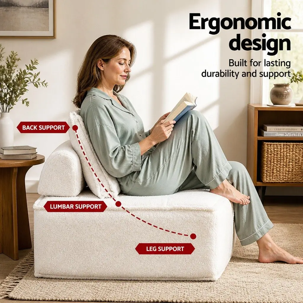 Floor Sofa Lounge Chair Boucle Fabric 86cm x 86cm x 76cm White