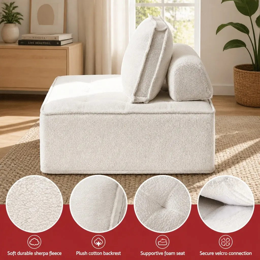 Floor Sofa Lounge Chair Boucle Fabric 86cm x 86cm x 76cm White