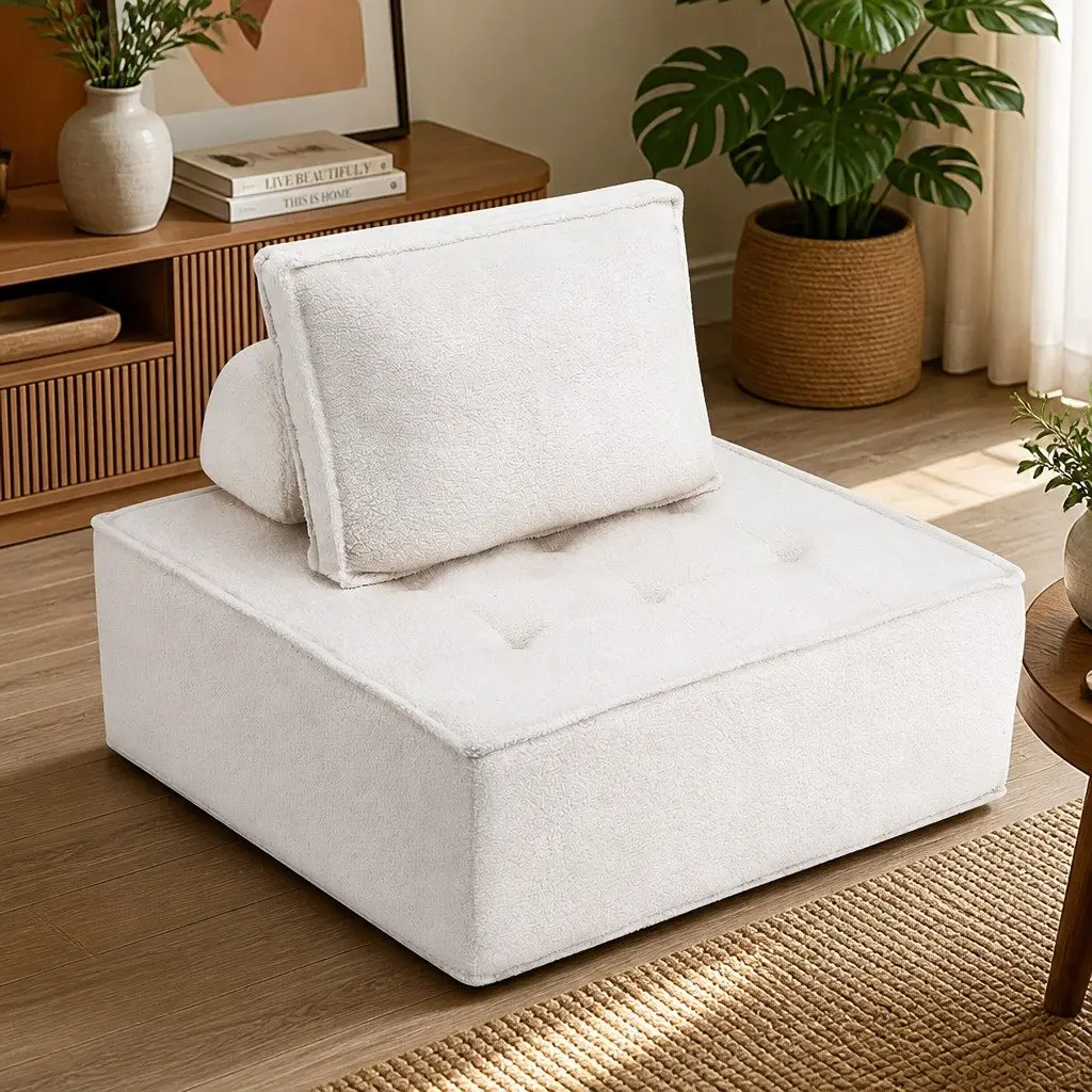 Floor Sofa Modular Cushion Couch Boucle Fabric 86cm White
