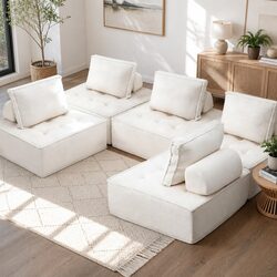 Premium White 5 Seater Floor Sofa Lounge Chair