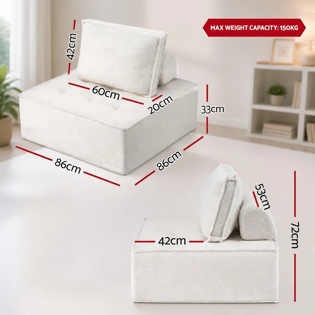 Floor Sofa Lounge Chair Cotton 86cm x 86cm x 76cm White 6 Piece