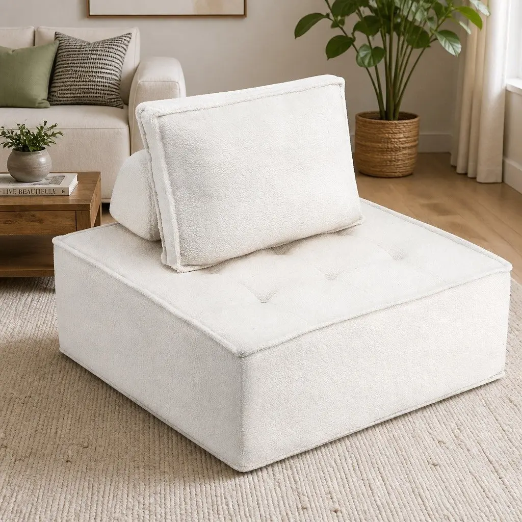 Floor Sofa Lounge Chair Cotton 86cm x 86cm x 76cm White 6 Piece