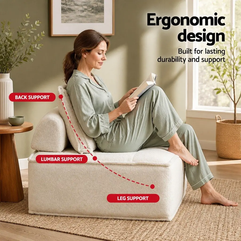 Floor Sofa Lounge Chair Cotton 86cm x 86cm x 76cm White 6 Piece