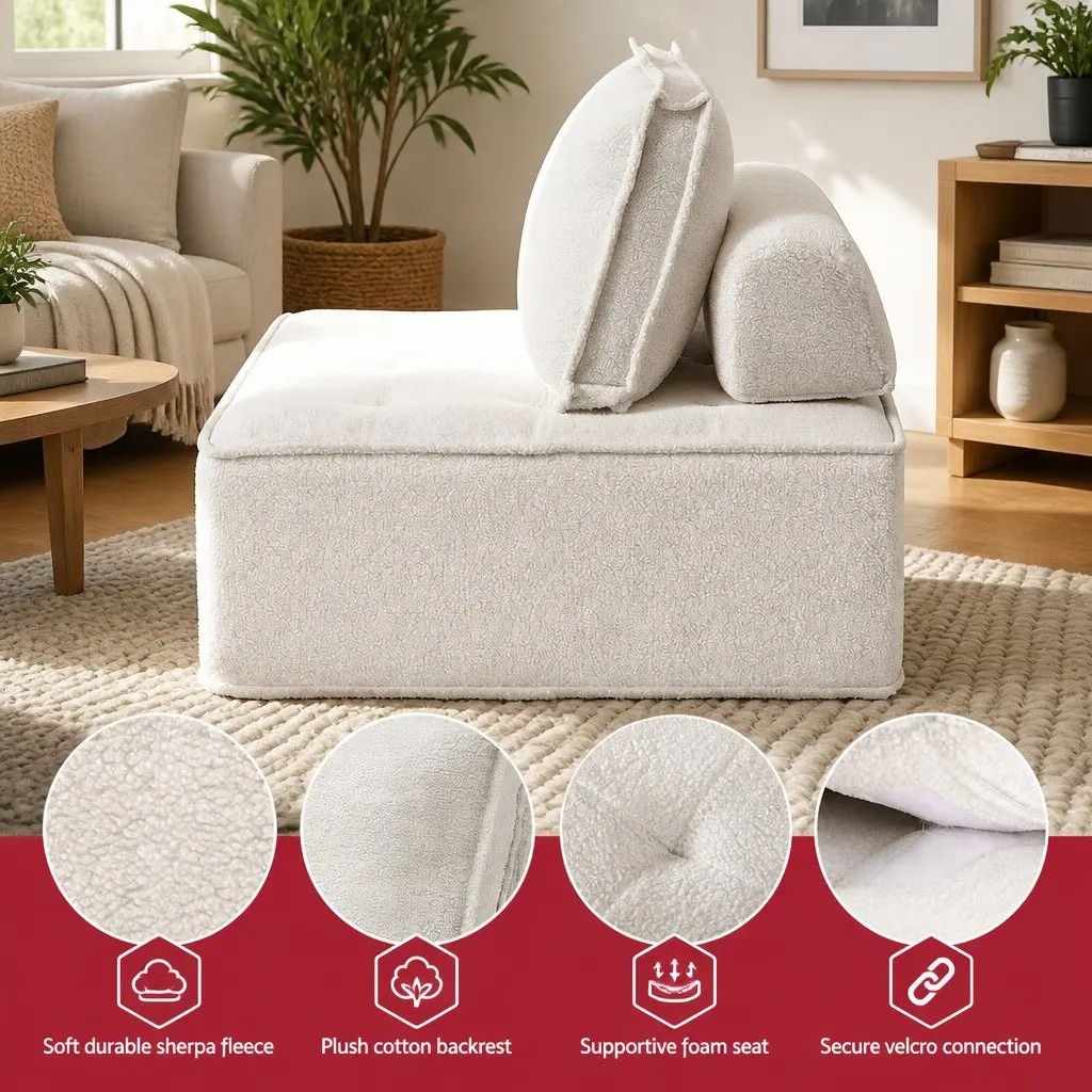 Floor Sofa Lounge Chair Cotton 86cm x 86cm x 76cm White 6 Piece