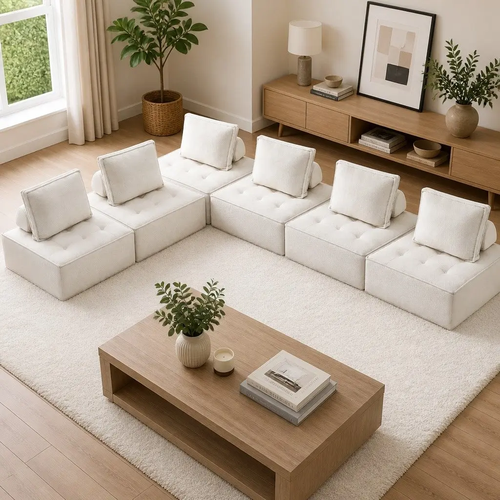 Floor Sofa Lounge Chair Cotton 86cm x 86cm x 76cm White 6 Piece