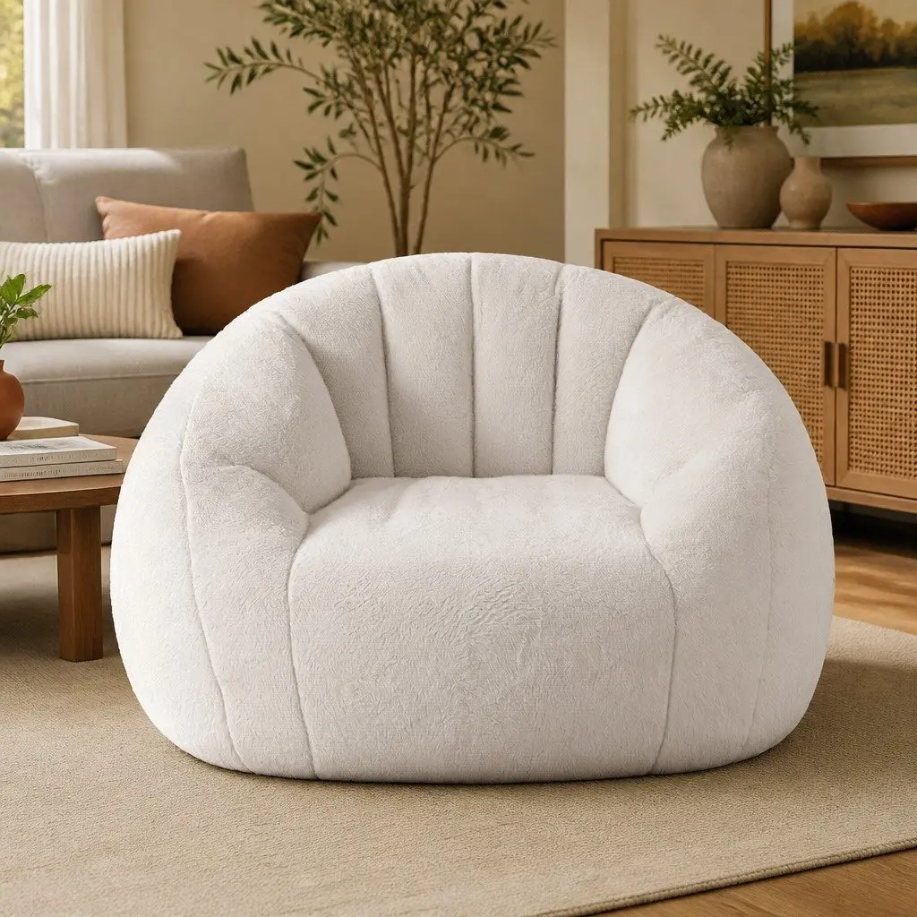 Faux Fur Bean Bag Shell-Shaped Floor Lounge Chair