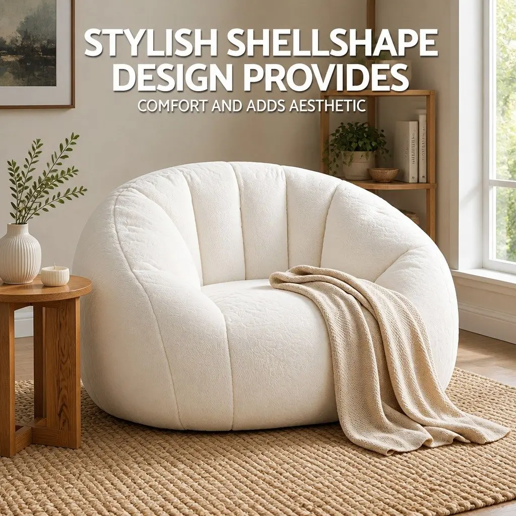 Shell-Shaped Floor Lounge Chair Faux Fur White 130cm