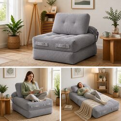 1 Seater Convertible Sofa Bed Pull Out Couch Grey Boneless Design Floor Sleeper