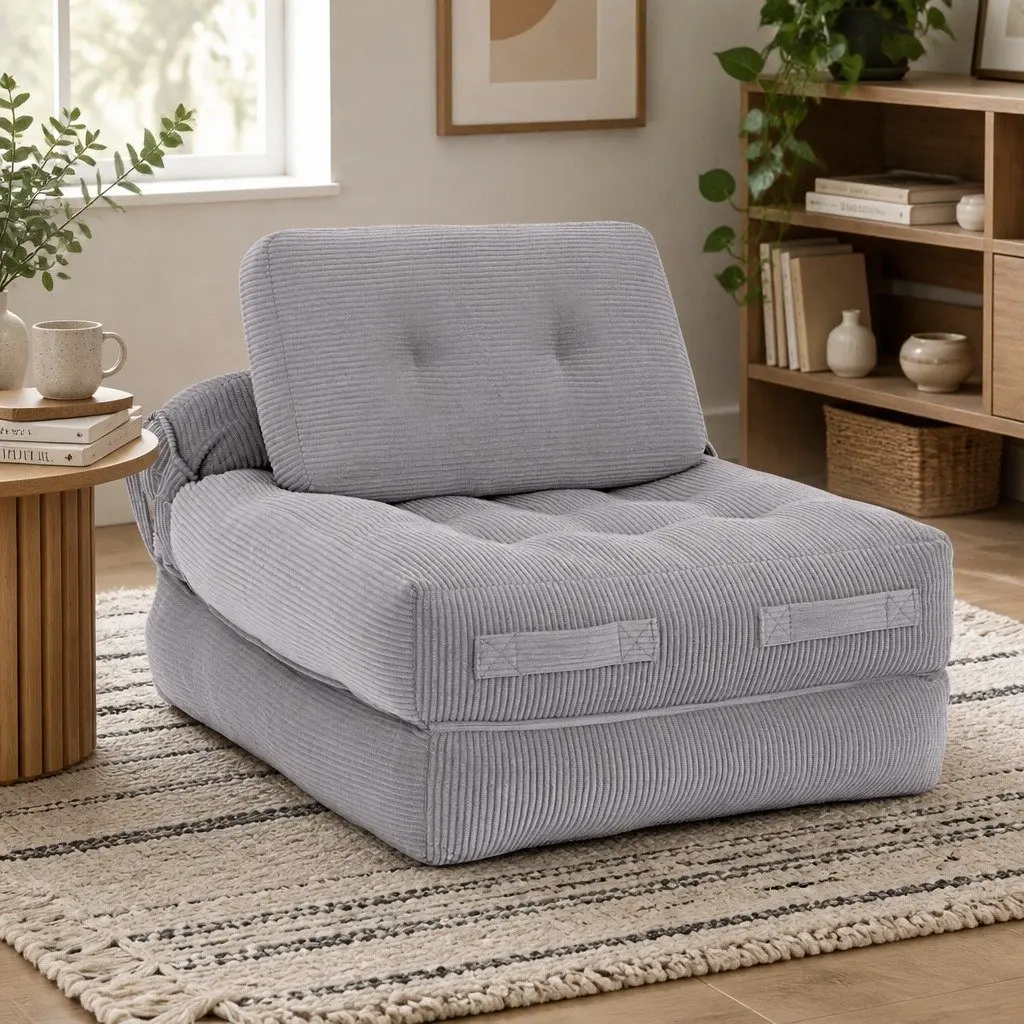 1 Seater Convertible Sofa Bed Pull Out Couch Grey Boneless Design Floor Sleeper