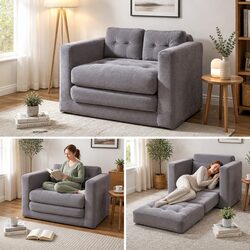2 Seater Convertible Pull Out Sofa Bed Corduroy Boneless Couch Grey Sleeper