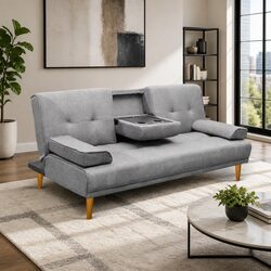 Convertible 3-Seater Sofa Bed in Grey Faux Linen