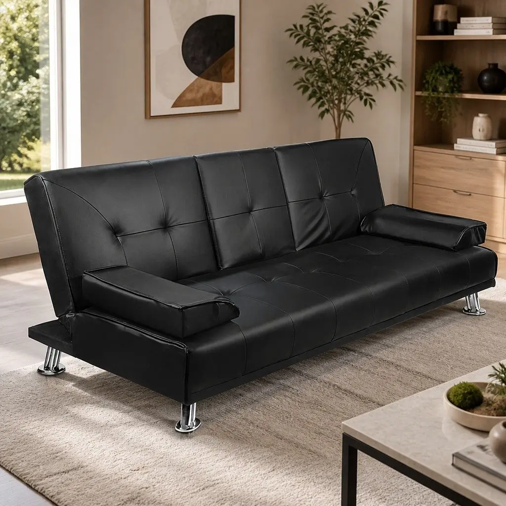 3-Seater Sofa Bed with Recliner and Cup Holders