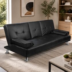 Sturdy 3-Seater Sofa Bed with Recliner and Cup Holders