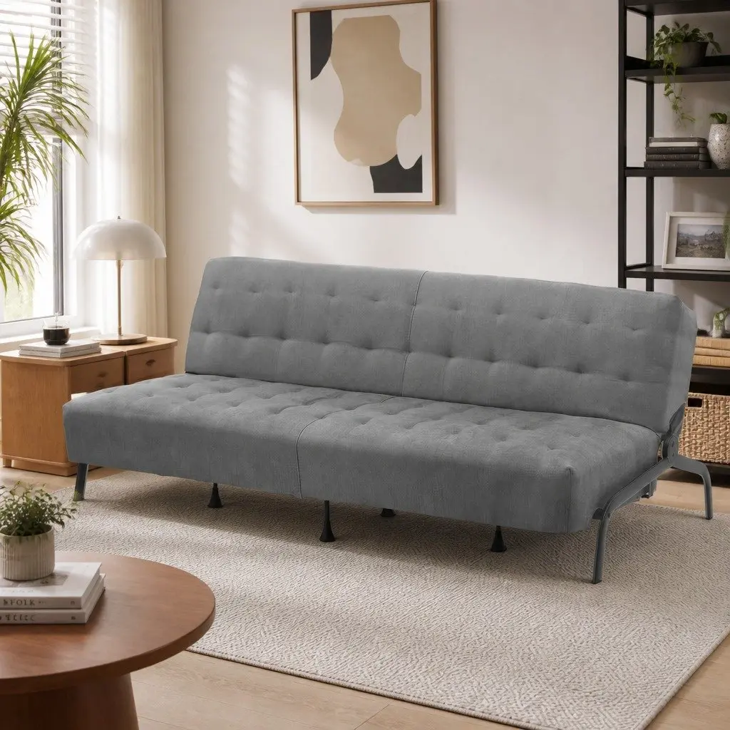 Sofa Bed Innerspring 1.9m Adjustable Dark Grey 3-Seater Couch