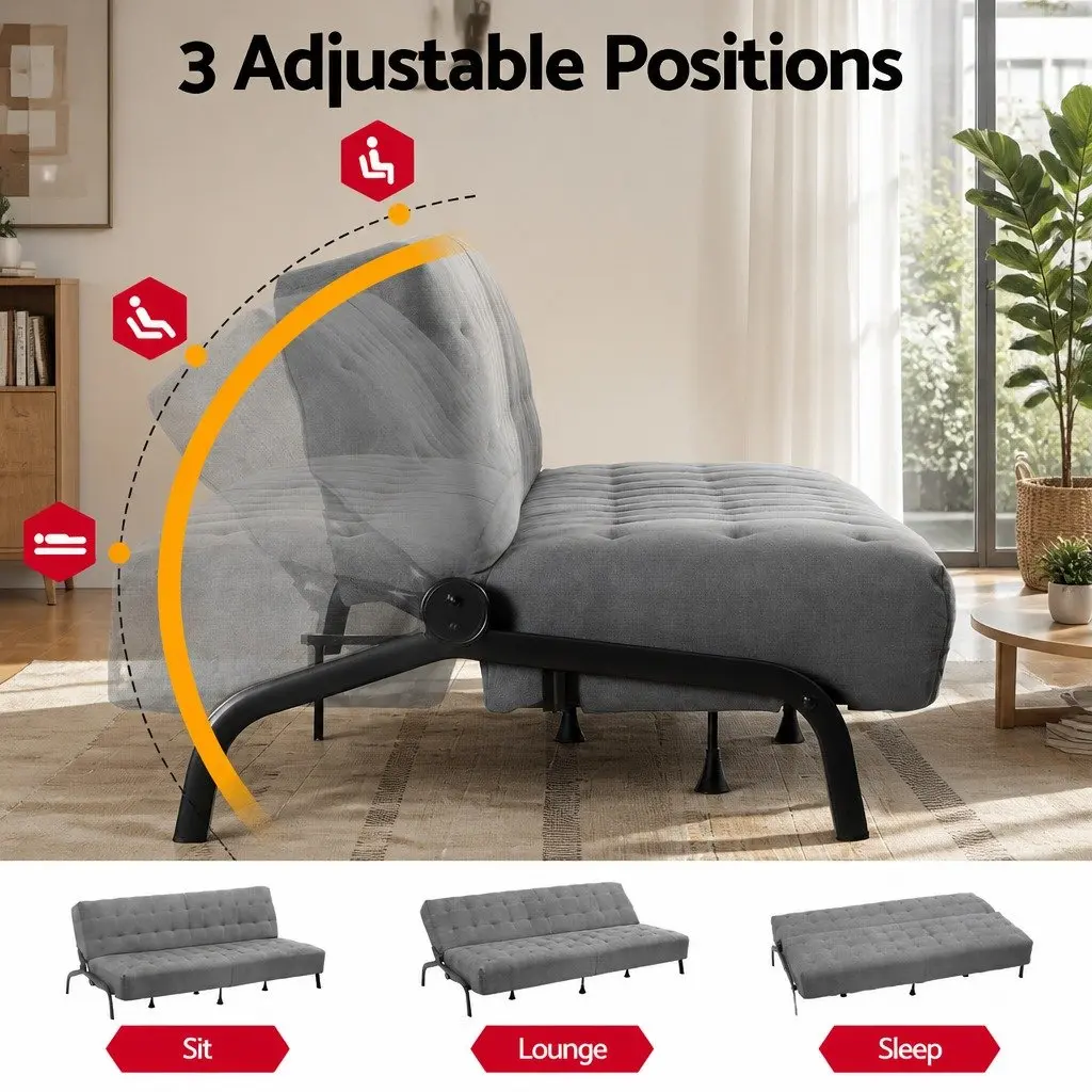 Sofa Bed Innerspring 1.9m Adjustable Dark Grey 3-Seater Couch