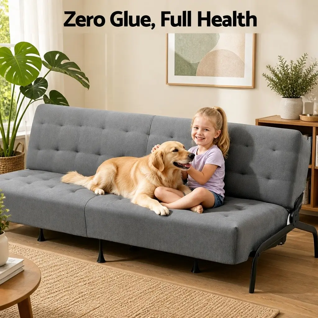 Sofa Bed Innerspring 1.9m Adjustable Dark Grey 3-Seater Couch