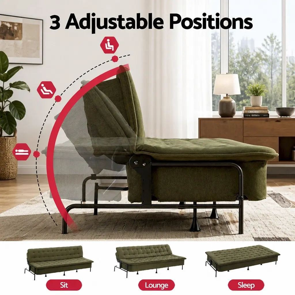 Sofa Bed Innerspring Polyester 3-Seater Adjustable Olive Green