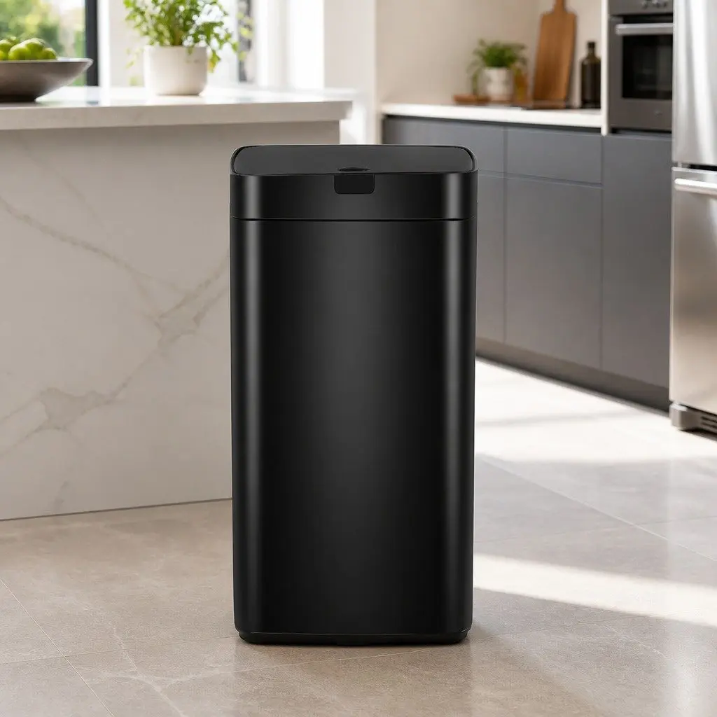 45L Motion Sensor Rubbish Bin in Black Steel
