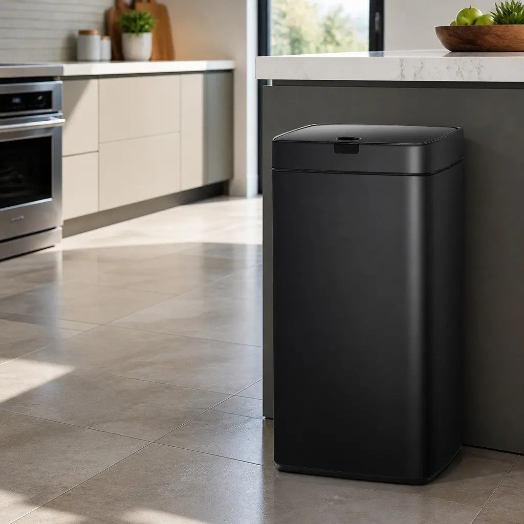 45L Motion Sensor Rubbish Bin in Black Steel