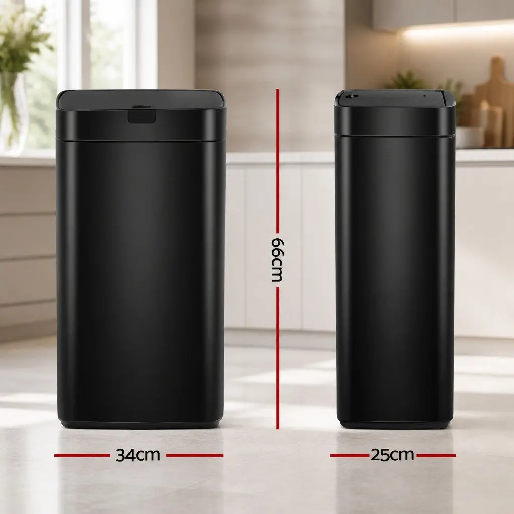 45L Motion Sensor Rubbish Bin in Black Steel