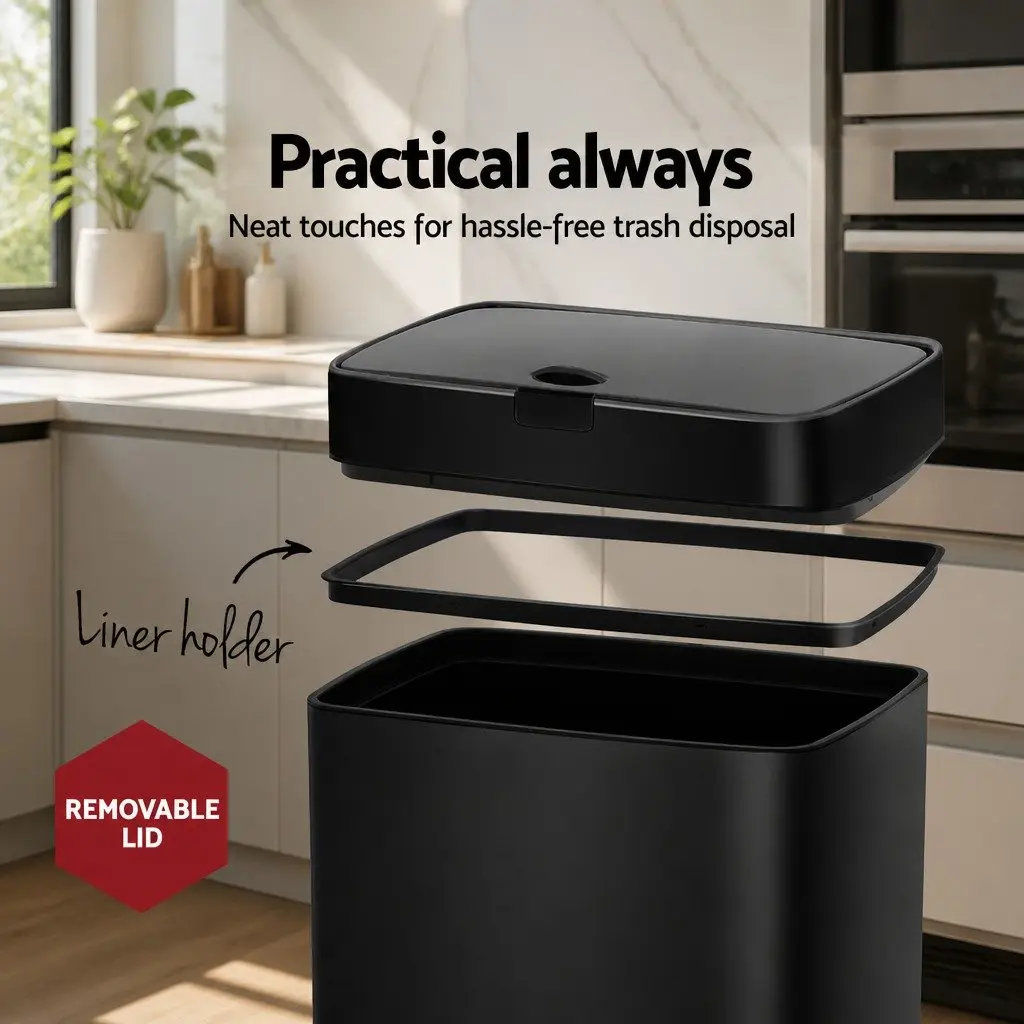 45L Motion Sensor Rubbish Bin in Black Steel