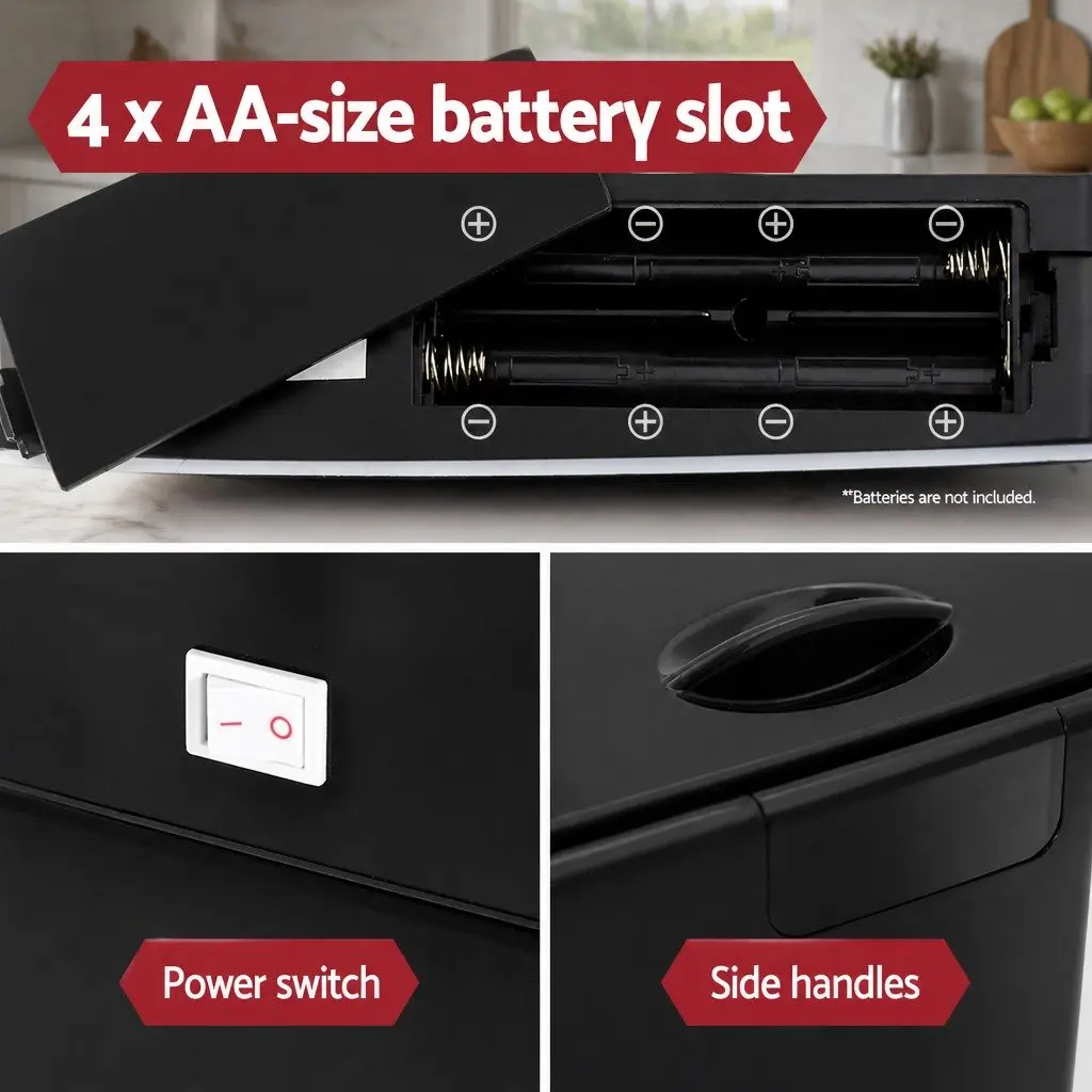 45L Motion Sensor Rubbish Bin in Black Steel