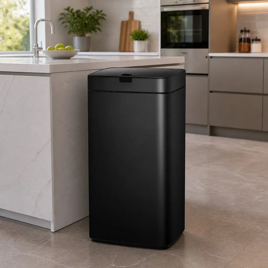 45L Motion Sensor Rubbish Bin in Black Steel