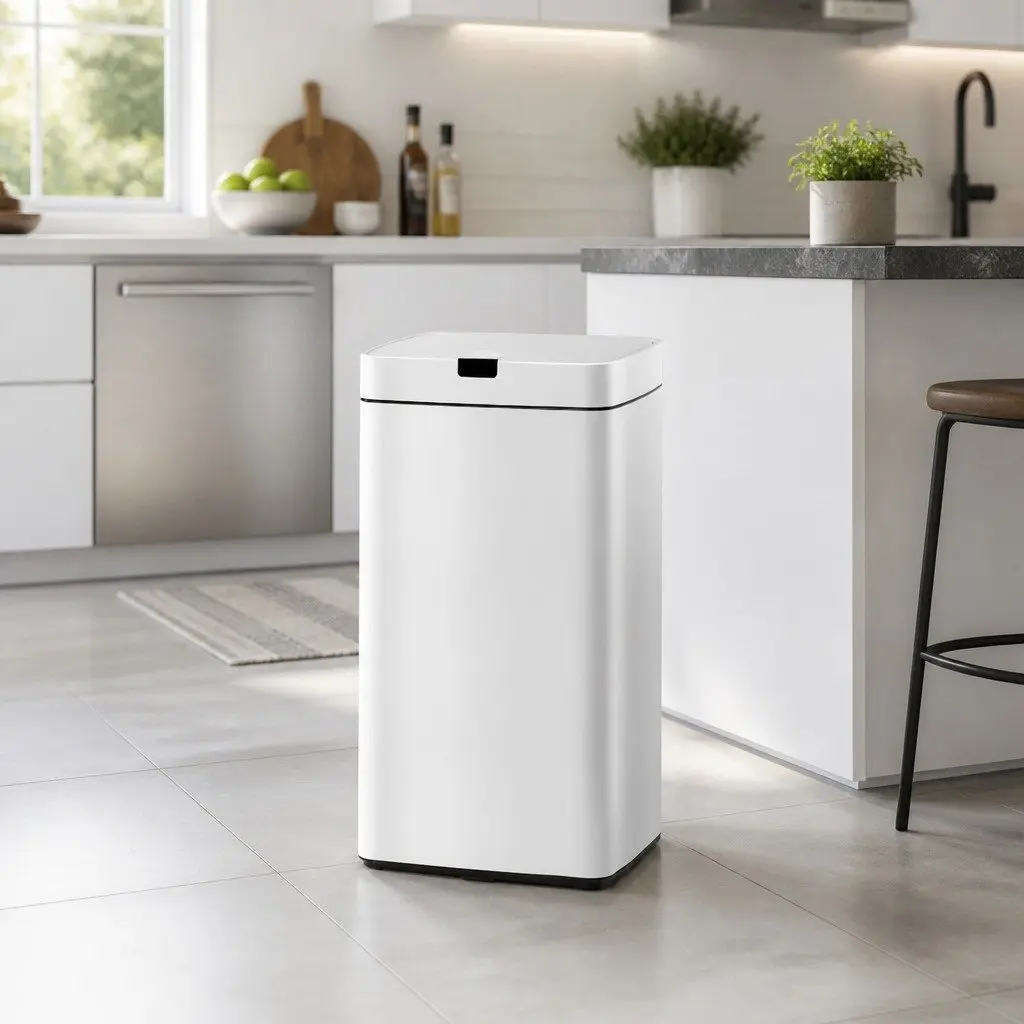 Motion Sensor Bin 45L in White Steel