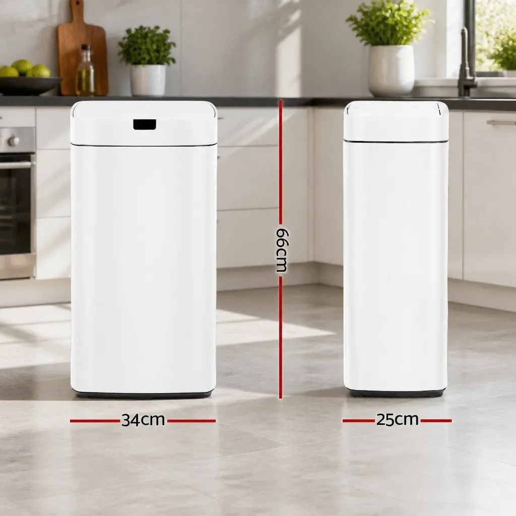 Motion Sensor Bin 45L in White Steel