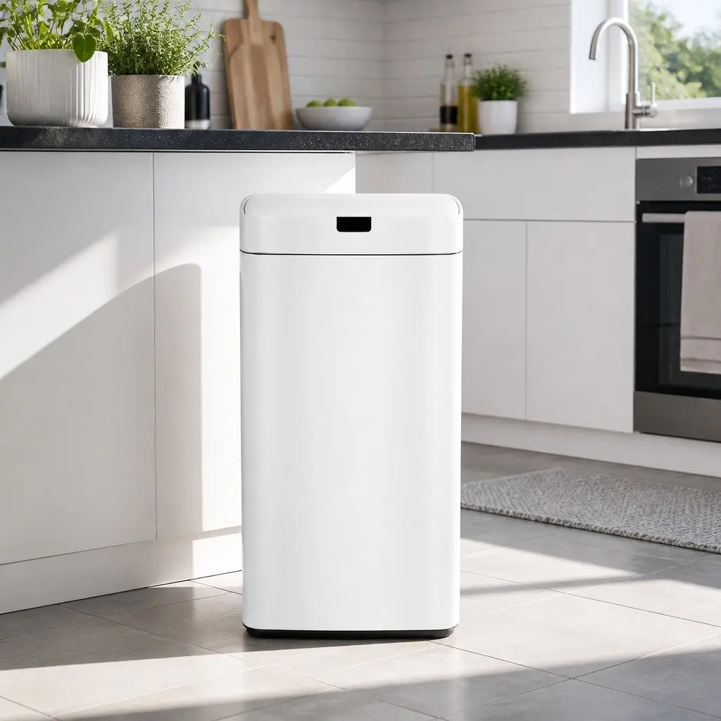 Motion Sensor Bin 45L in White Steel