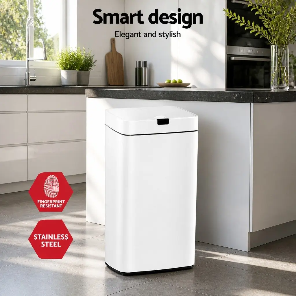 Motion Sensor Bin 45L in White Steel