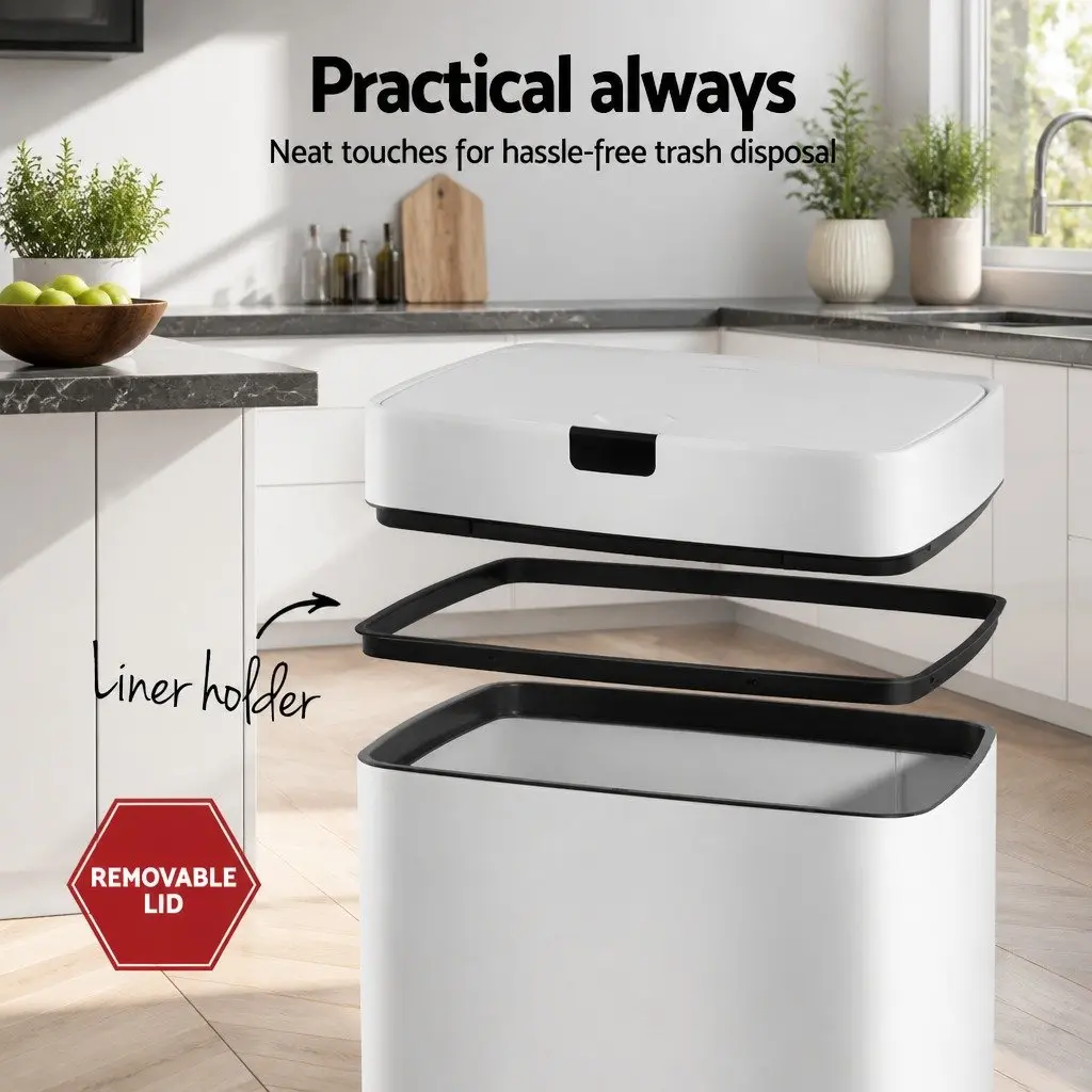 Motion Sensor Bin 45L in White Steel
