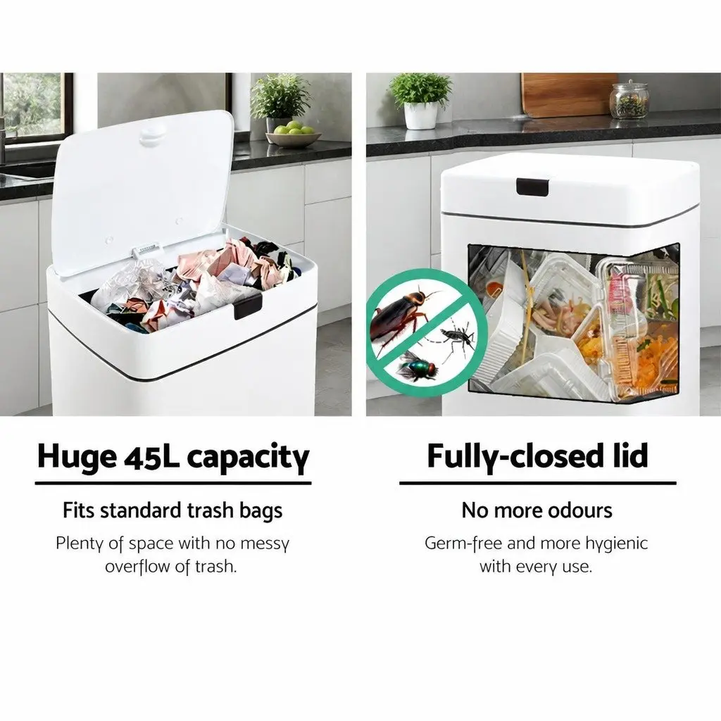 Motion Sensor Bin 45L in White Steel