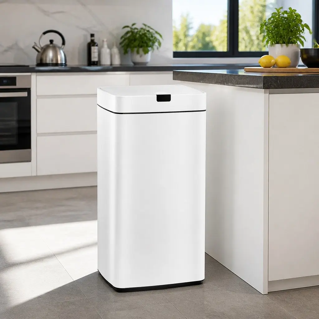 Motion Sensor Bin 45L in White Steel