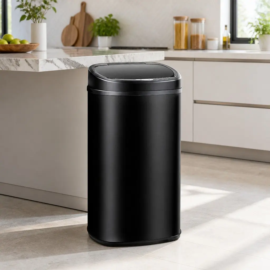 58L Motion Sensor Rubbish Bin in Black Steel