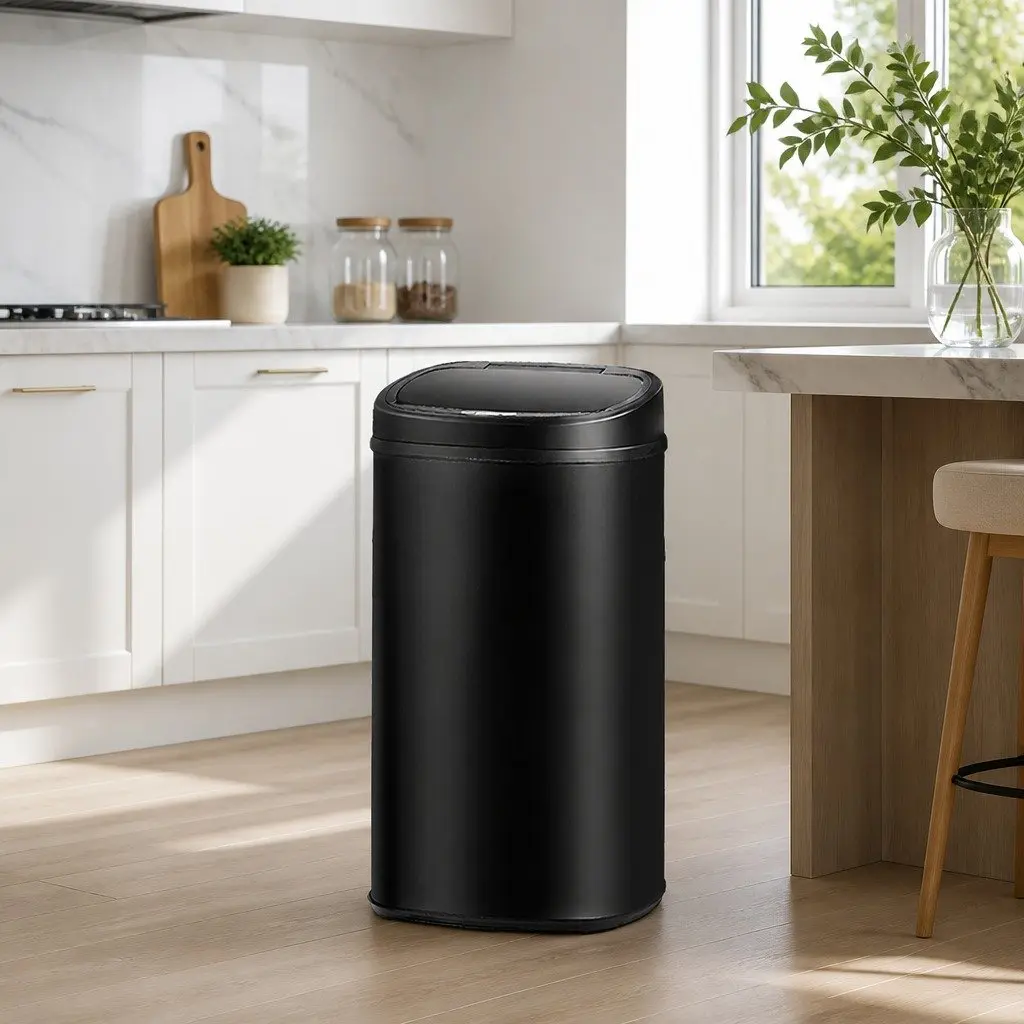 58L Motion Sensor Rubbish Bin in Black Steel