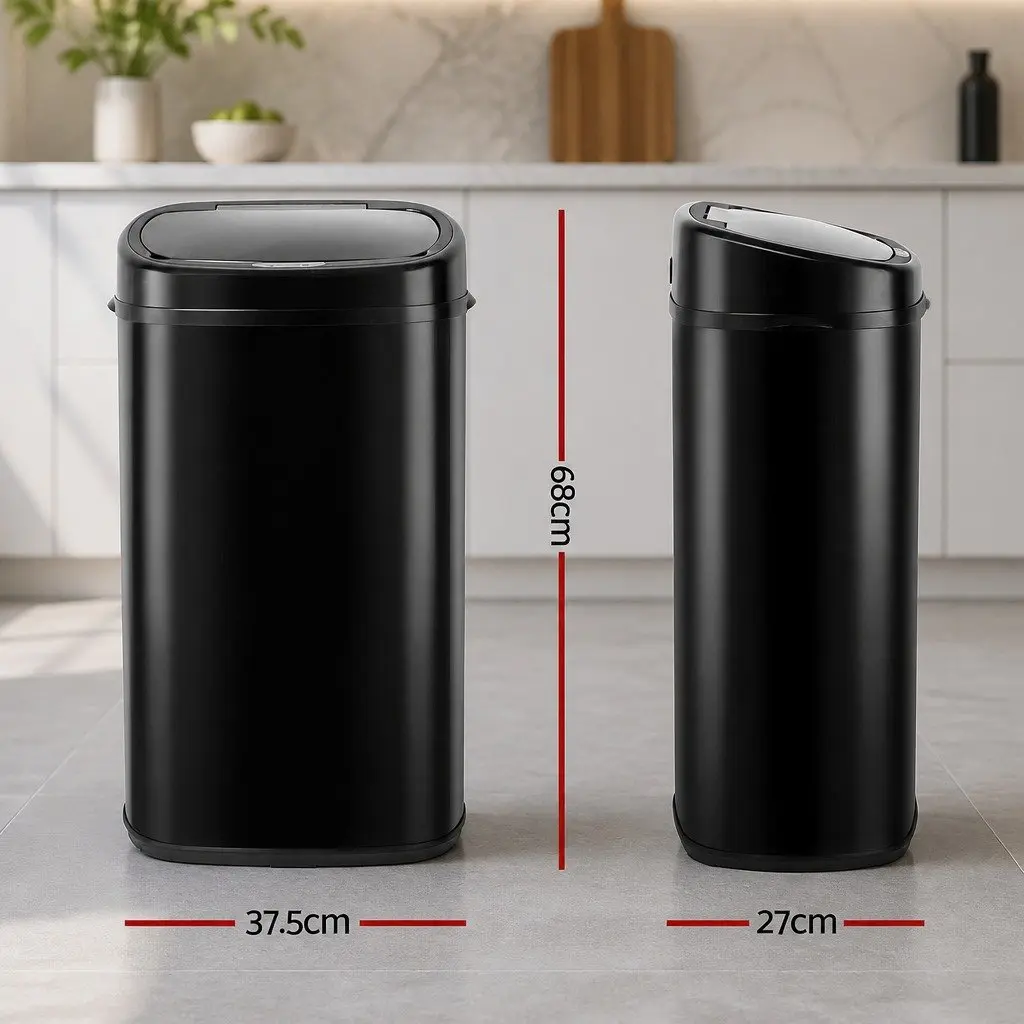 58L Motion Sensor Rubbish Bin in Black Steel