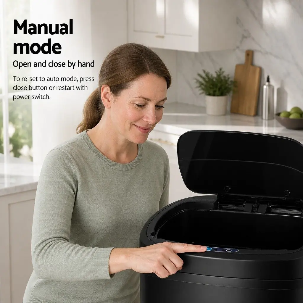 58L Motion Sensor Rubbish Bin in Black Steel