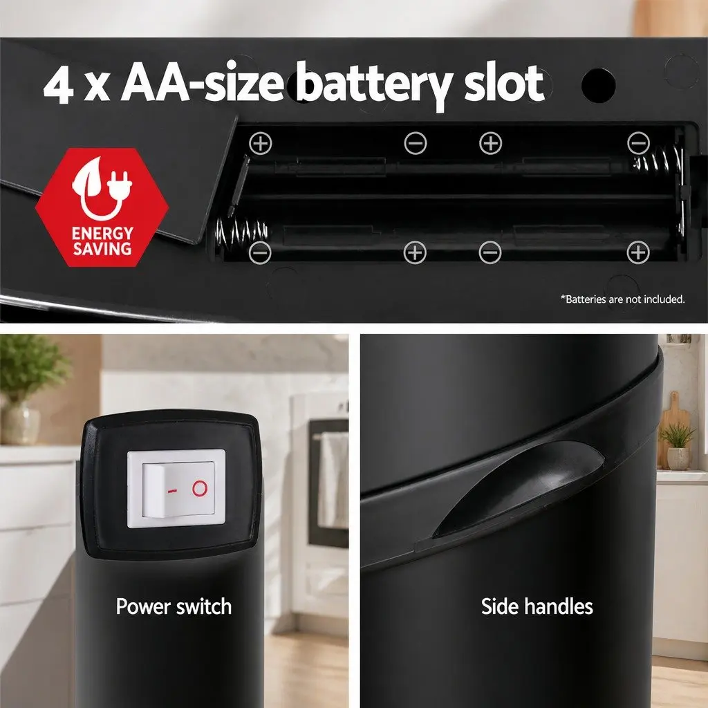 58L Motion Sensor Rubbish Bin in Black Steel