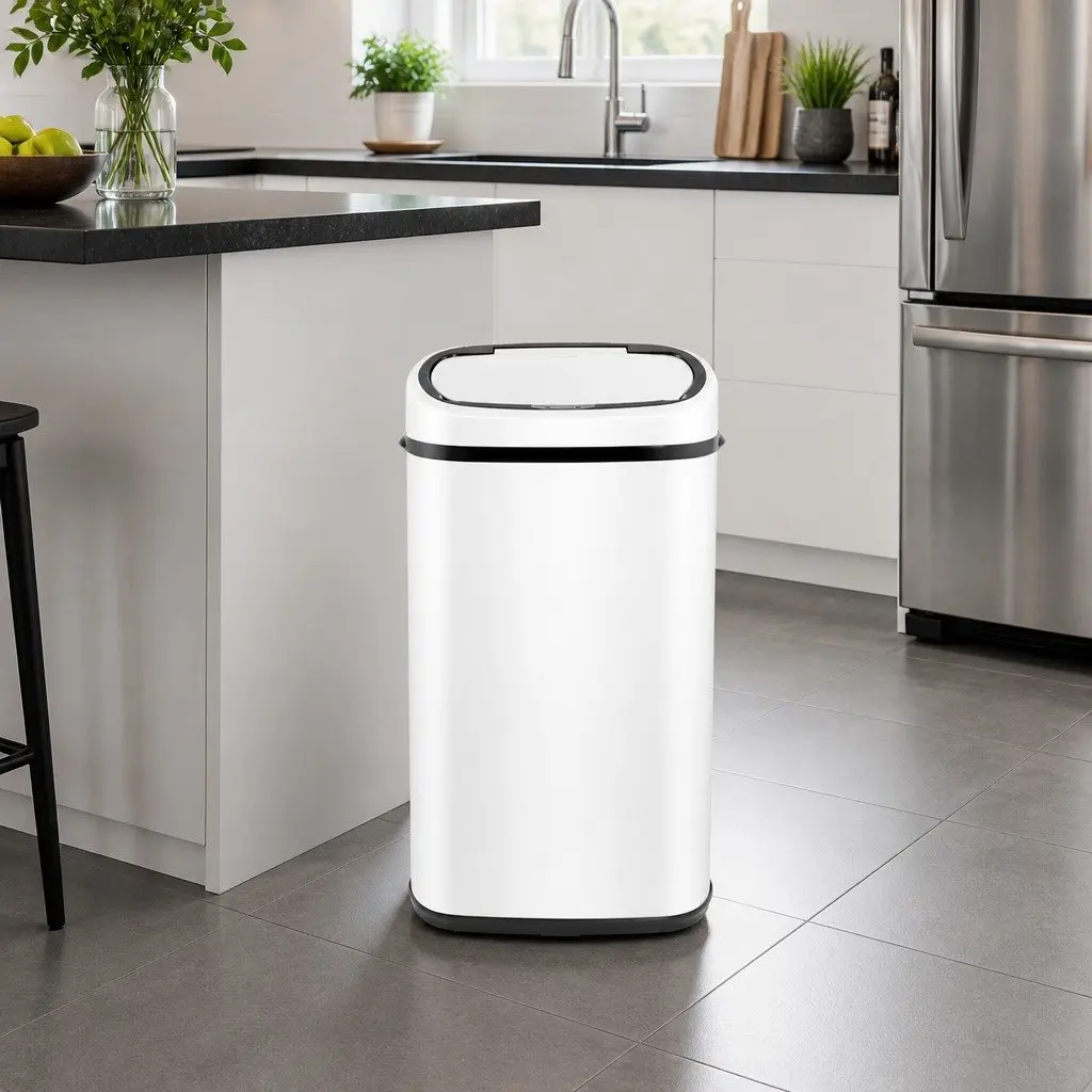 Automatic Motion Sensor Waste Bin 58L White Steel