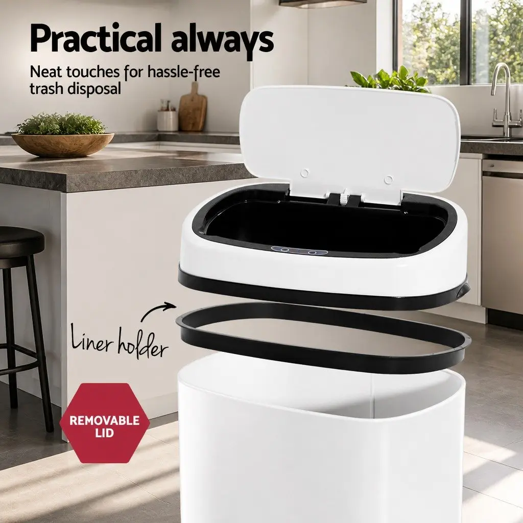 Automatic Motion Sensor Waste Bin 58L White Steel