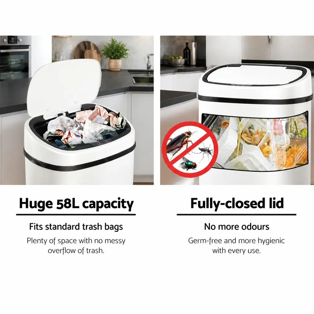 Automatic Motion Sensor Waste Bin 58L White Steel