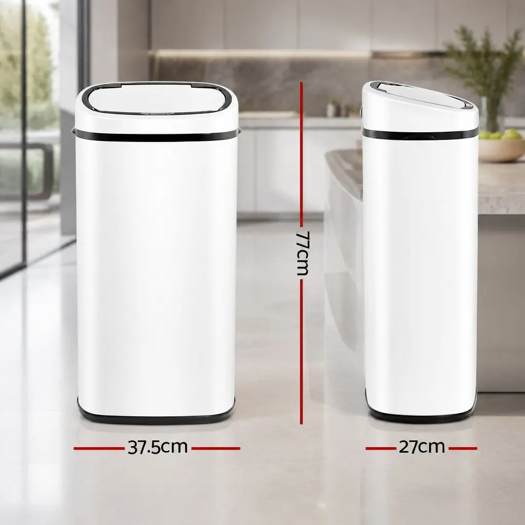 Automatic 68L Motion Sensor Rubbish Bin in White Steel