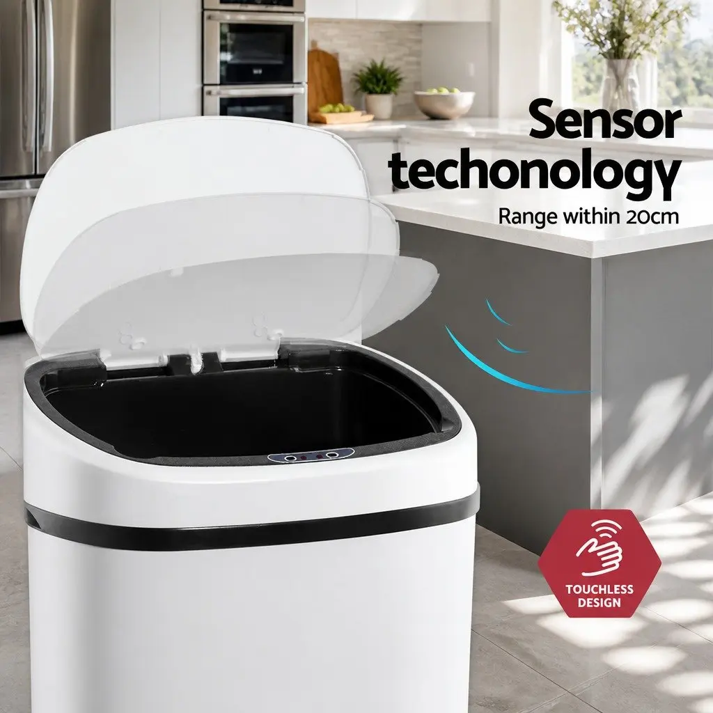 Automatic 68L Motion Sensor Rubbish Bin in White Steel