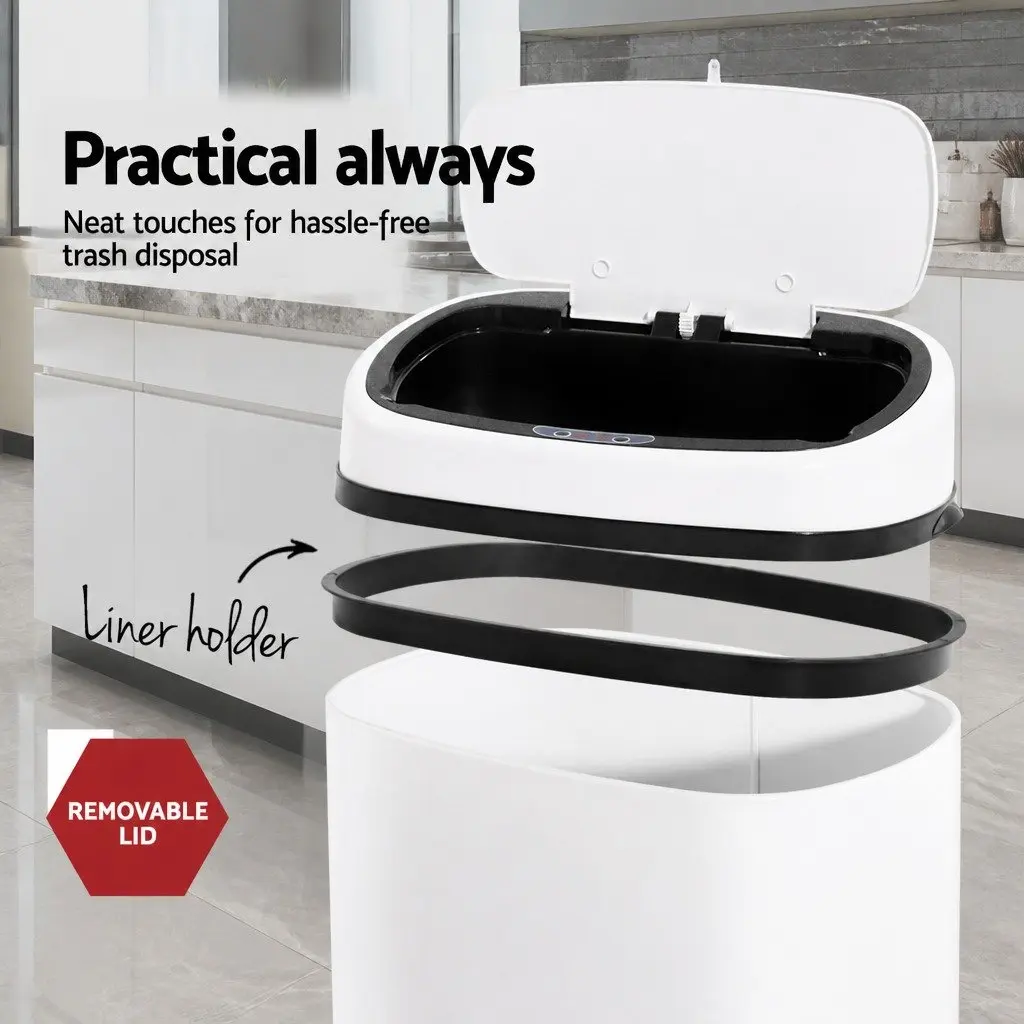Automatic 68L Motion Sensor Rubbish Bin in White Steel